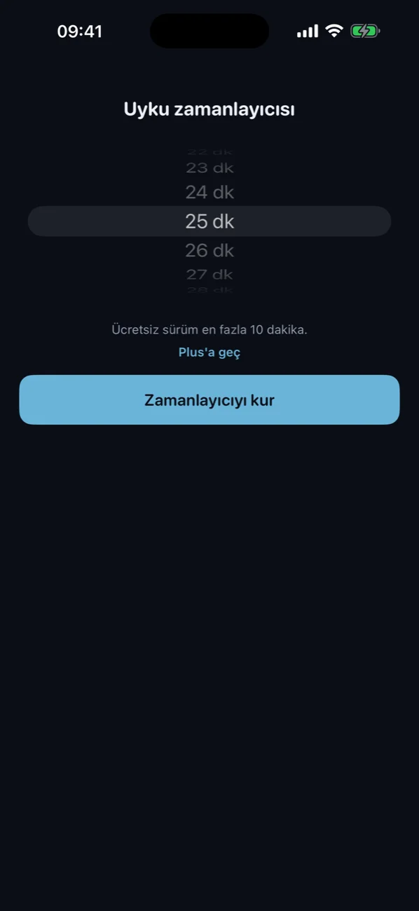 25 dakikaya kurulmuş uyku zamanlayıcısı seçicisi