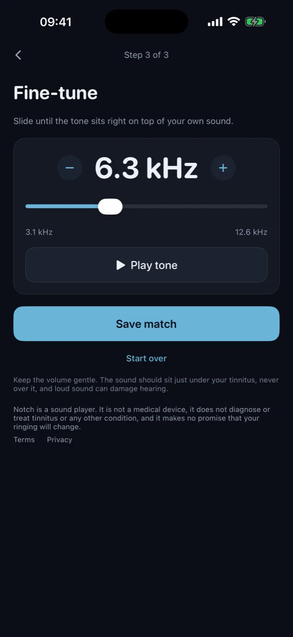 Pitch matching, fine tune step at 6.3 kHz with plus and minus buttons